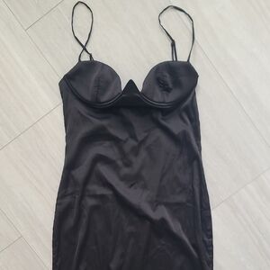 Meshki Black Satin Midi Dress